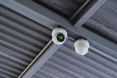 Security camera for indoor, dome, installed in an industry or factoryの写真素材