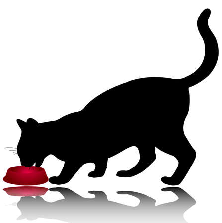 silhouette of cat eating - vectorのイラスト素材