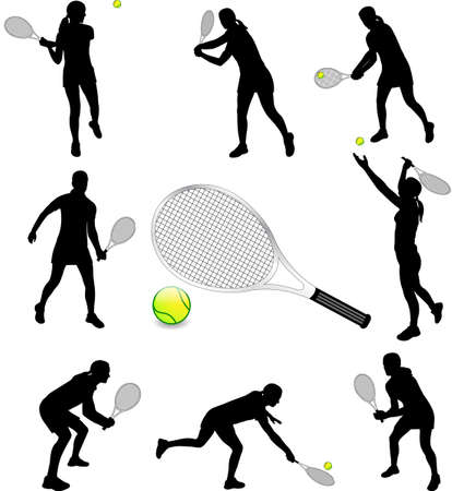 silhouettes of tennis players - vectorのイラスト素材