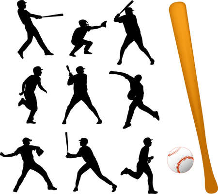 baseball players silhouettesのイラスト素材
