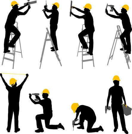 construction workers silhouettes - vector