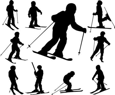 children skiing - vector のイラスト素材