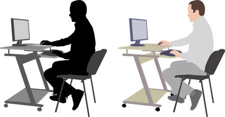 man sitting in front of computer - vectorのイラスト素材