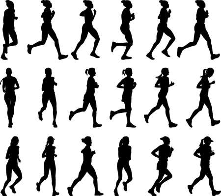 18 high quality female marathon runners silhouettes - vectorのイラスト素材