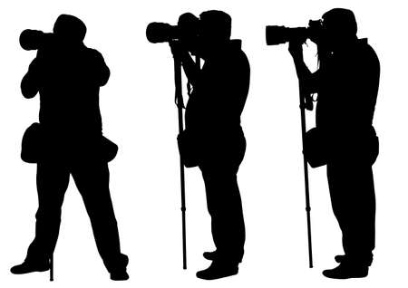 photographers with monopod silhouettes のイラスト素材