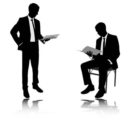 businessman reading report silhouettes - vectorのイラスト素材
