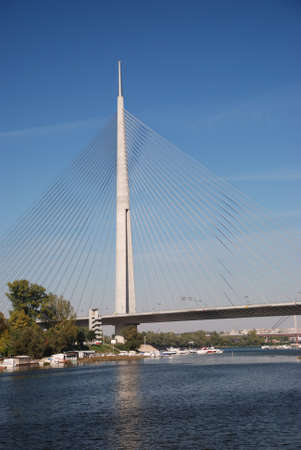 Pylon bridge over Ada, Belgrade - Serbiaの写真素材