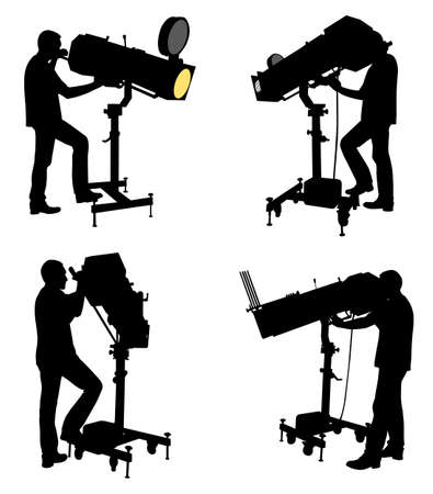 follow spot operator silhouettes - vectorのイラスト素材
