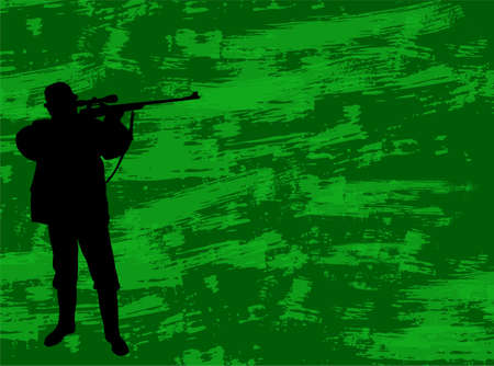 hunter silhouette on the camouflage background - vectorのイラスト素材