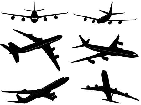 big commercial airplanes silhouettes - vectorのイラスト素材