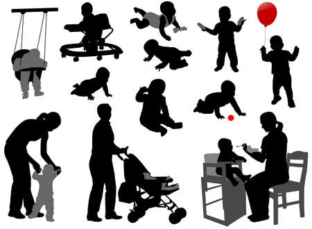 babies and toddlers silhouettesのイラスト素材
