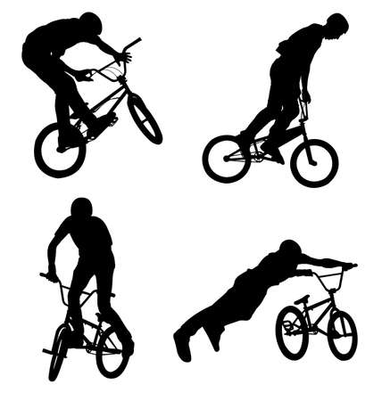 4 high quality bmx cyclist silhouettesのイラスト素材