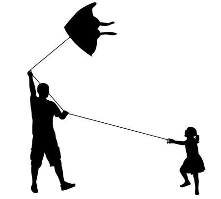 father and daughter playing with kiteのイラスト素材