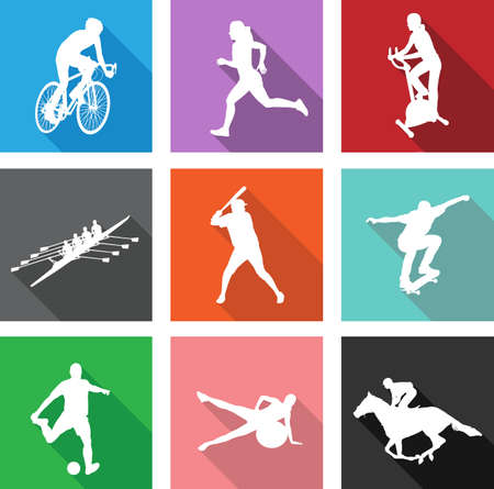 sport silhouettes on flat icons for web or mobile applications - vectorのイラスト素材