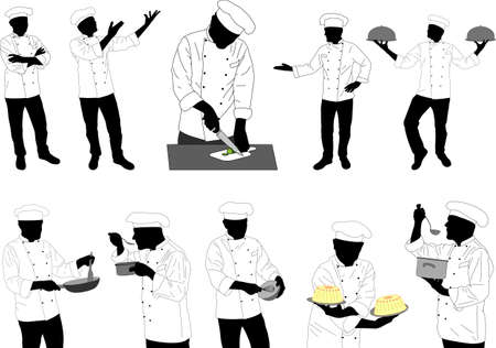 collection of kitchen chefs preparing food silhouettes - vectorのイラスト素材