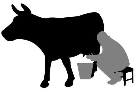 man milking a cow silhouette - vectorのイラスト素材