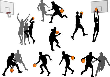 basketball players silhouettes collection  vectorのイラスト素材