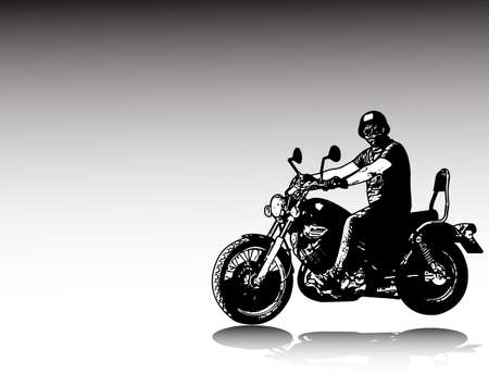 Motorcyclist riding vintage motorcycle sketch illustrationのイラスト素材