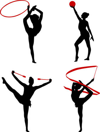 rhythmic gymnastics silhouettes - vector のイラスト素材