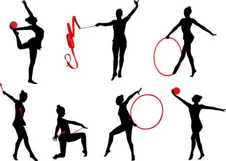 rhythmic gymnastics silhouettes - vector のイラスト素材