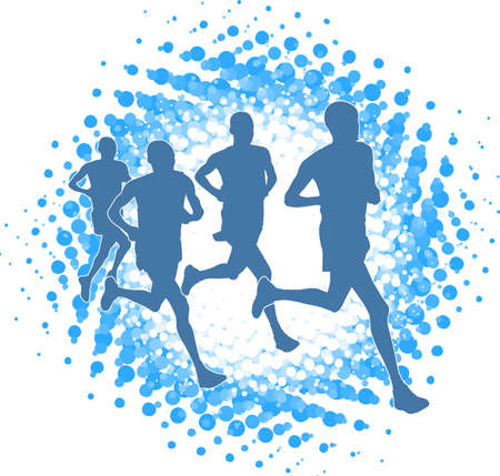 runners silhouettes over  halftone  splash bacground - vector artworkのイラスト素材