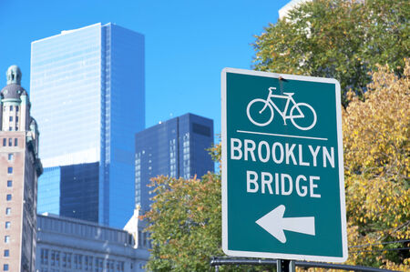 Brooklyn Bridge Bike sign in New York Cityの写真素材