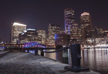 Boston Harbor and Financial District at sunset in Boston, Massachusetts の写真素材