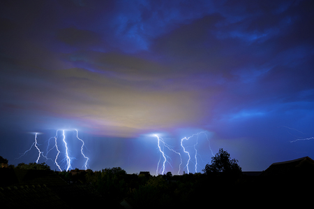 Number of Lightnings in Dark, Stormy Night, Summer Storm