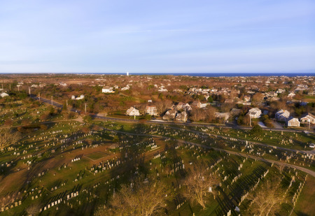 Beautiful Aerial View from Above, Sunset on Nantucket Island, Massachusettsの写真素材