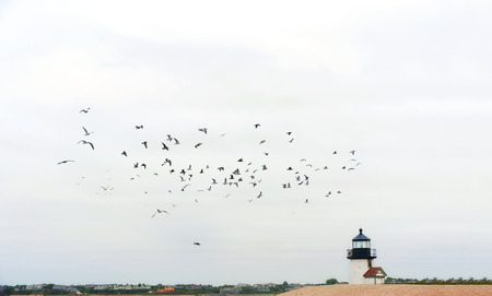 Brant Point Lighthouse, famous tourist attraction and Landmark of Nantucket Islandの写真素材