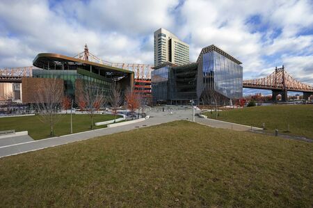 NEW YORK CITY - NOVEMBER 29: New building of TATA Innovation Center on Roosevelt Island on cloudy,...