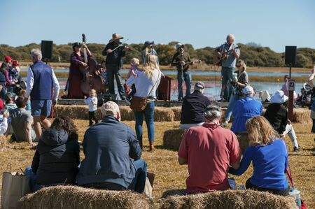 NANTUCKET ISLAND, MASSACHUSETTS - OCTOBER 5: Visitors at Nantucket Cranberry Festival, famous tourist attraction and Landmark of Nantucket Island on beautiful sunny day on October 5, 2018.のeditorial素材