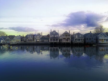 Harbour Houses in quiet and calm Sunset in Nantucket Islandの写真素材