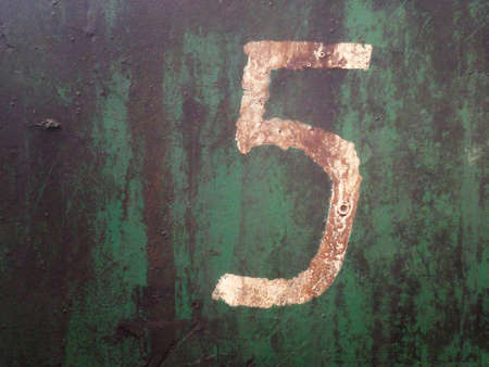 Number 5 five blue old metal background textureの写真素材