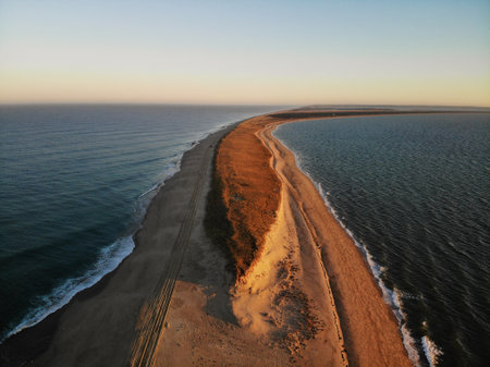 Great Point Light Sunset, famous tourist attraction and Landmark of Nantucket Island, Massachusetts, Cape Code, USAの写真素材