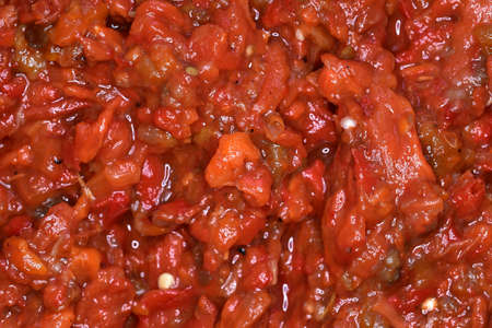 homemade salsa the ingredient are red pepper and eggplant