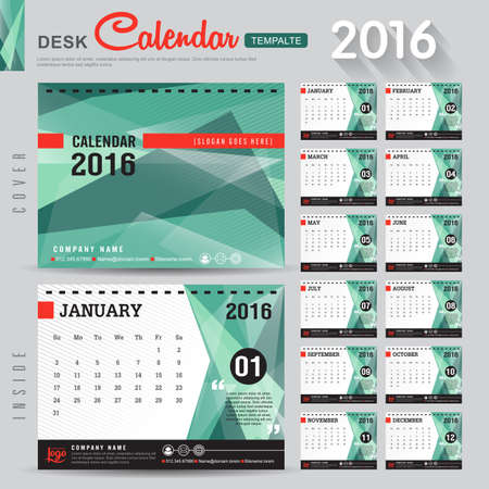 Desk Calendar 2016 Vector Design Template with abstract pattern. Set of 12 Months. vector illustrationのイラスト素材