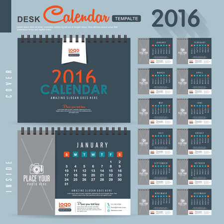 Desk Calendar 2016 Vector Design Template with abstract pattern. Set of 12 Months. vector illustrationのイラスト素材