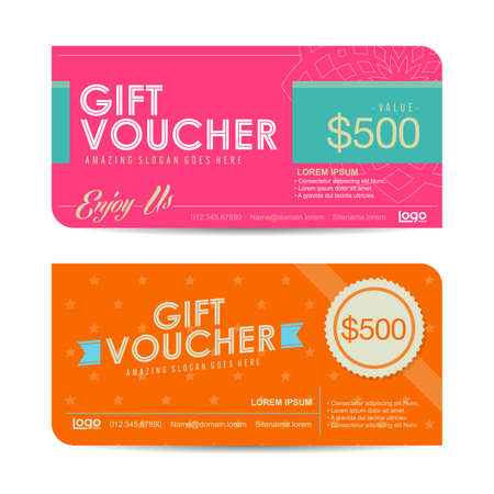 Gift voucher template with colorful pattern,cute gift voucher certificate coupon design template, Collection gift certificate business card banner calling card poster,Vector illustrationのイラスト素材