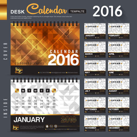 Desk Calendar 2016 Vector Design Template with abstract pattern. Set of 12 Months. vector illustrationのイラスト素材