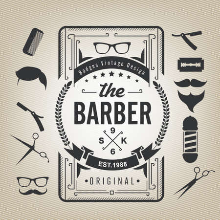 Barber shop design elements,Set of vintage barber shop logo, labels, badges and design element,vectorのイラスト素材