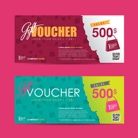 Gift voucher template with colorful pattern,Vector illustrationのイラスト素材