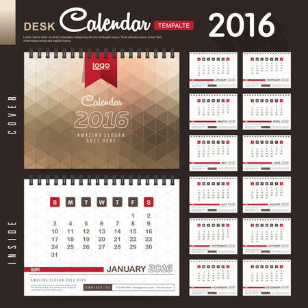 Desk Calendar 2016 Vector Design Template with abstract pattern. Set of 12 Months. vector illustrationのイラスト素材