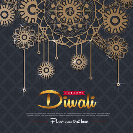 Beautiful greeting card design decorated of Diwali festival with floral pattern. Vector illustration.のイラスト素材