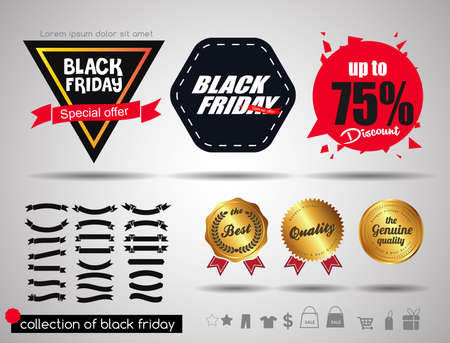 Black Friday Sale badges and labels. Black Friday sale inscription design template. Black Friday banner. Vector illustrationのイラスト素材