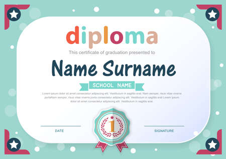 Preschool Kids Diploma certificate background design templateのイラスト素材