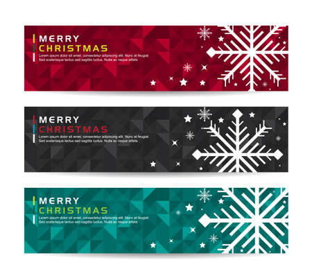 A set of Merry christmas happy new year fancy winter snowflake shape bannersのイラスト素材