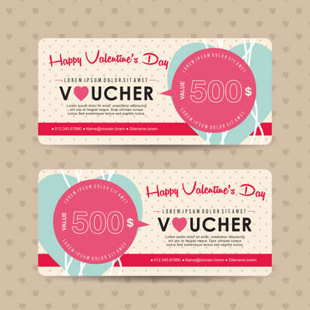 Gift voucher template with valentines day pattern,Vector illustrationのイラスト素材