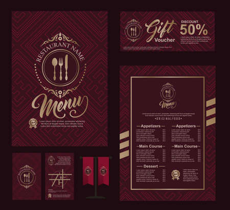 Big set of restaurant and cafe menu design,voucher,business card,flag table,Restaurant cafe menu, template design, Food flyerのイラスト素材