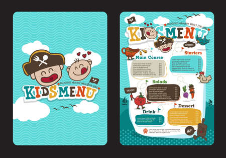 Cute colorful kids meal menu  template with pirate cartoonのイラスト素材